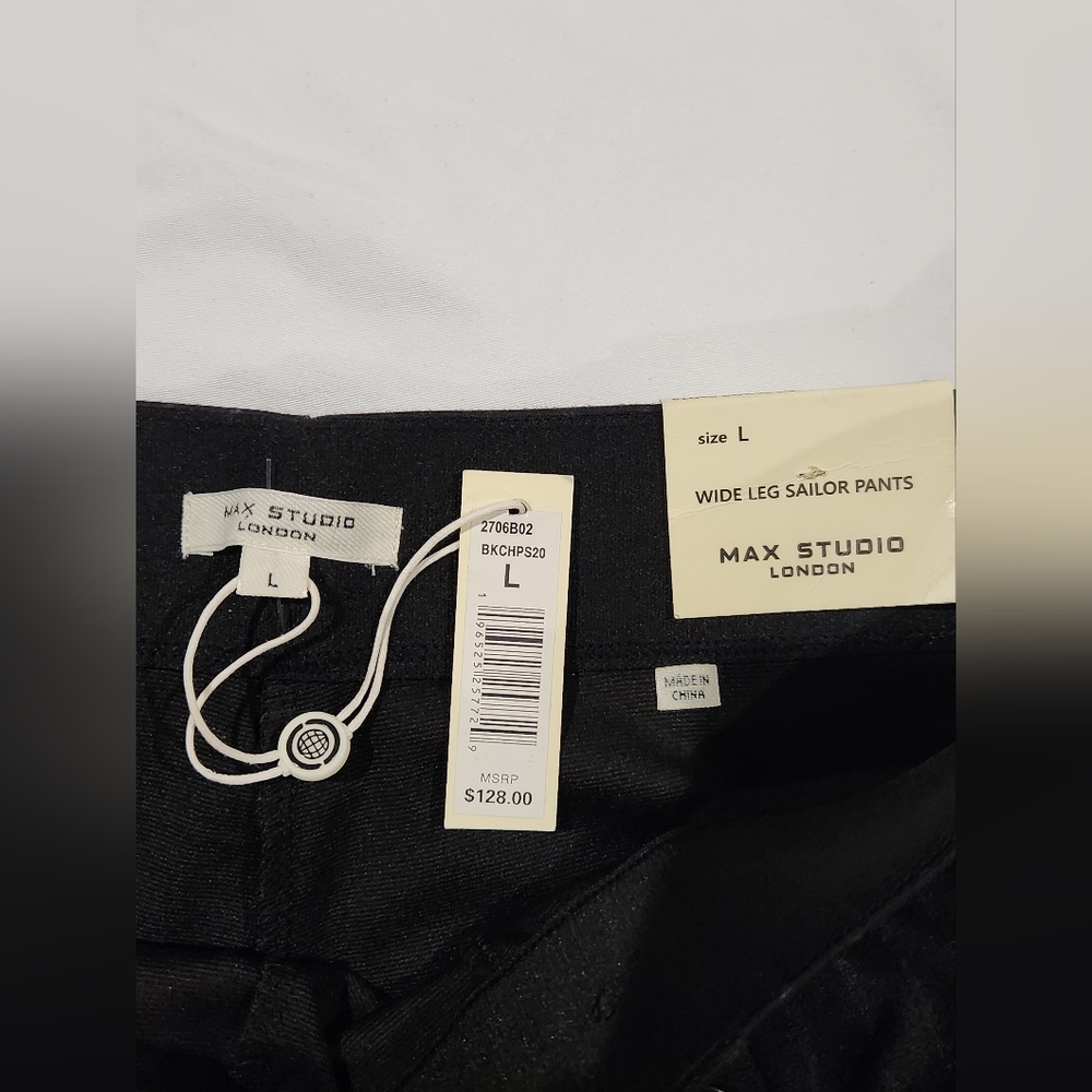 Max Studio High Rise, Wide-legged Black Pinstripe Sailor Pants. NWT. Size L. - Picture 5 of 10